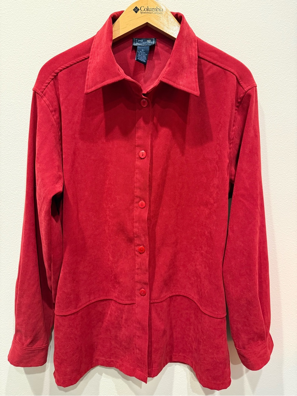 Jane Ashley Bold Red Faux Suede Button-Front Jacket